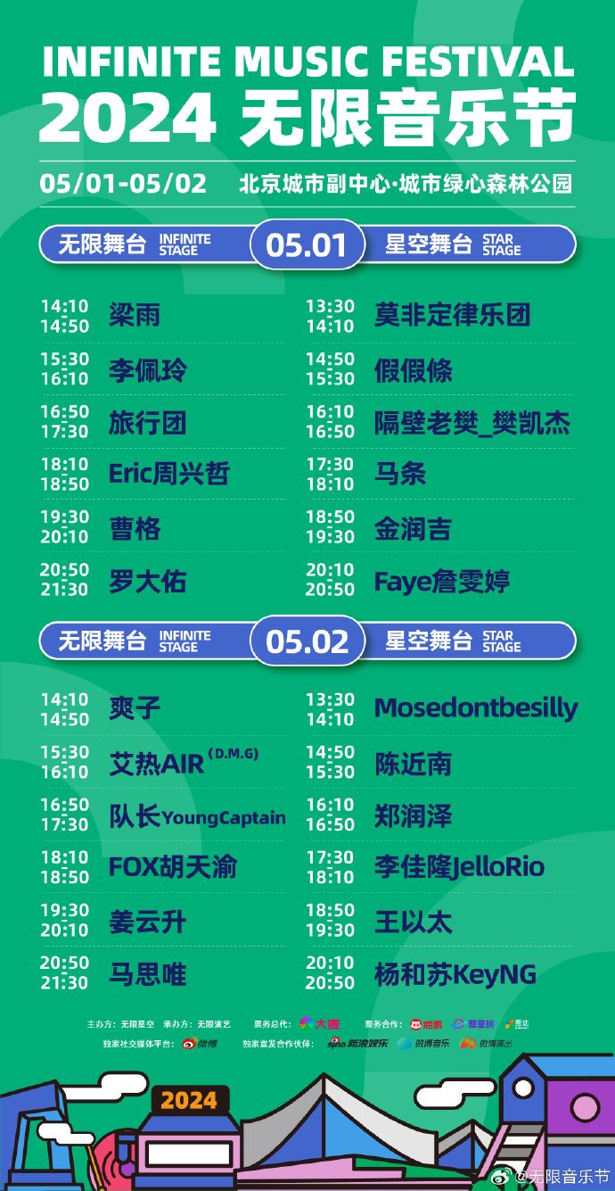 2024年北京无限音乐节演出时间表